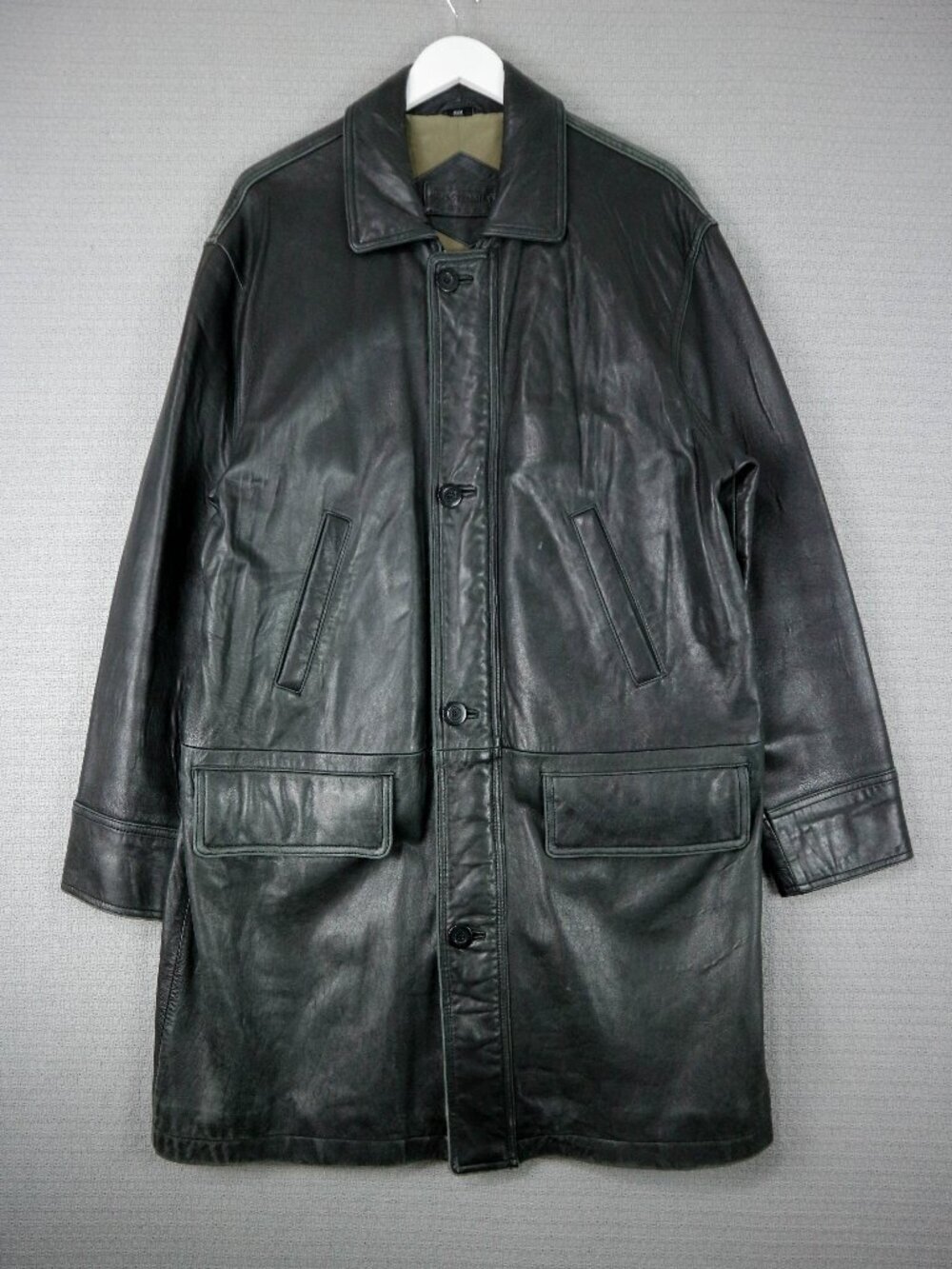 Bostonian 100% Genuine Leather Long Cargo Pocket Coat Mens Medium Black
